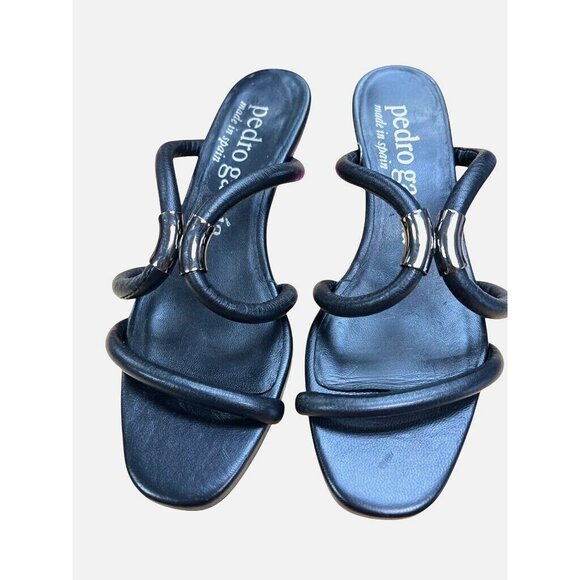 Pedro Garcia Black Leather Open Toe Heeled Sandals Size 6 small Womens - Picture 2 of 8